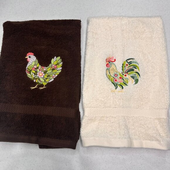 Chicken Towels Embroidered Hand Towel Set Hen Rooster Bathroom Home Farm Decor - Picture 9 of 13